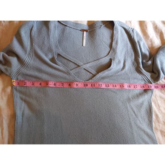 FREE PEOPLE Green Ribbed Knit Dress Long Sleeve Criss Cross V-Neck Women's L - Picture 6 of 8